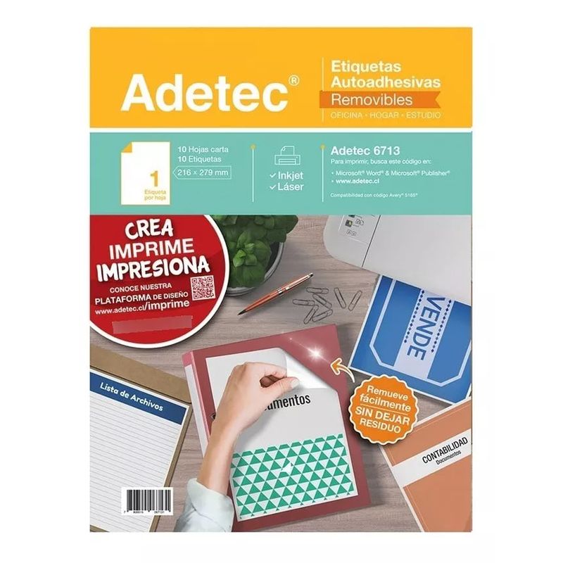 ADETEC - Etiqueta Autoadhesiva Removible Para Impresora 216x279 mm