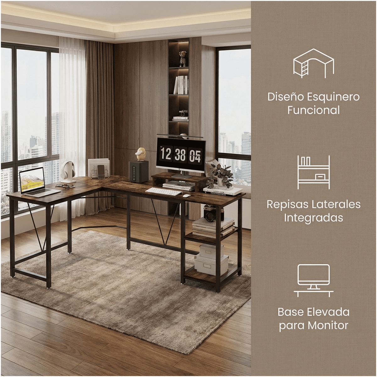 HOMER DESIGN - Escritorio Esquinero Metal Oficina 150x48x75cm En Forma L ZJ150-R