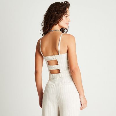 Imagen 2 del producto Blusa Beige Detalle Lurex Y Elástico En Espalda