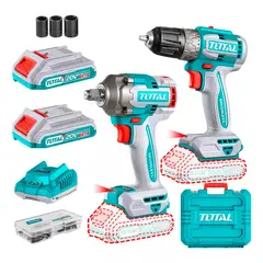 TOTAL TOOLS - Kit Llave Impacto 400nm + Taladro 20v 2bat+ Carg Total