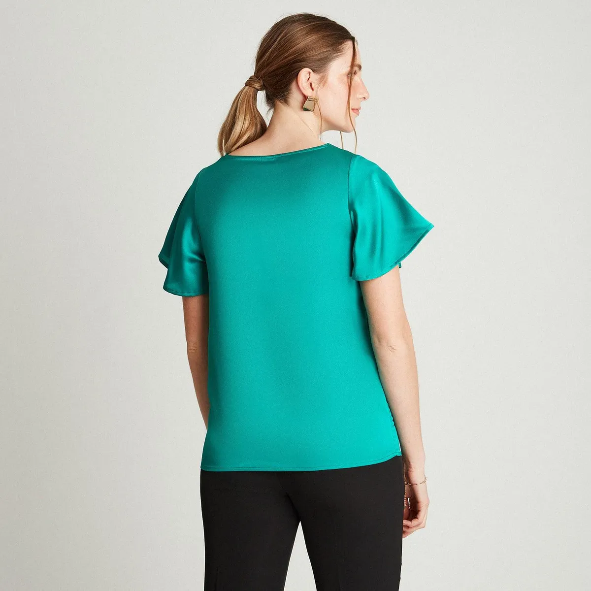 LORENZO DI PONTTI - Blusa Verde Manga Corta Cuello V