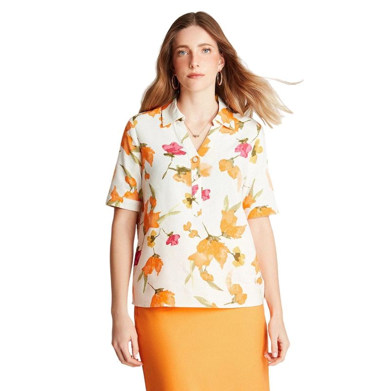 LORENZO DI PONTTI - Blusa Blanco Manga Corta Cuello Camisero