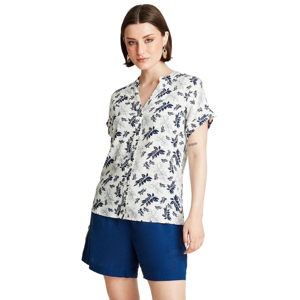 CURVI - Blusa Crudo Manga Kimono Cuello Mao