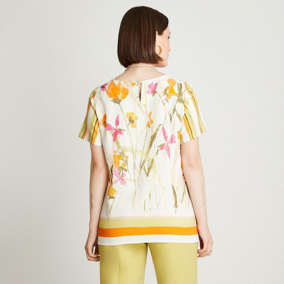 LORENZO DI PONTTI - Blusa Blanco Manga Corta Estampado Cuello Redondo