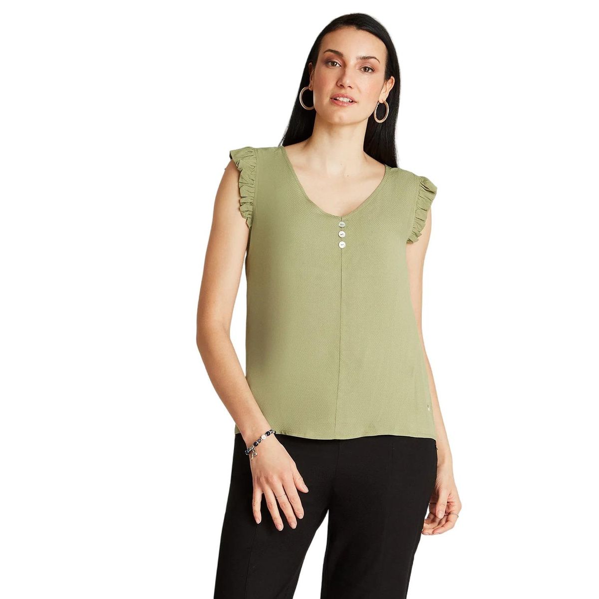 CURVI - Blusa Verde Sin Manga Cuello V