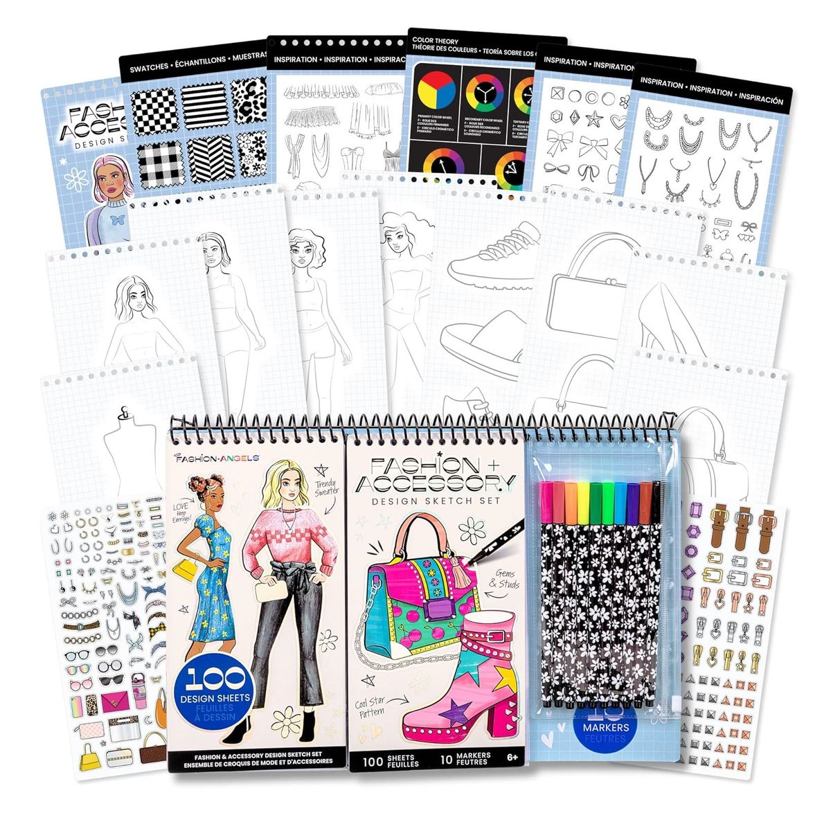FASHION ANGELS - Libreta Cuaderno Portafolio Fashion Angels Diseño Marcadores