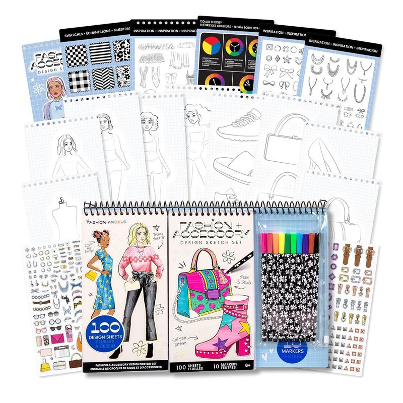 FASHION ANGELS - Libreta Cuaderno Portafolio Fashion Angels Diseño Marcadores