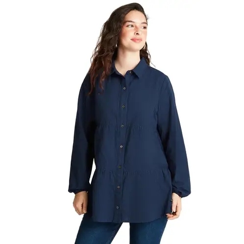 CURVI - Blusa Manga Larga Tela De Fantasía Azul