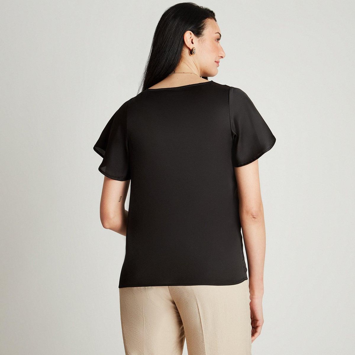 LORENZO DI PONTTI - Blusa Negro Manga Corta Cuello V