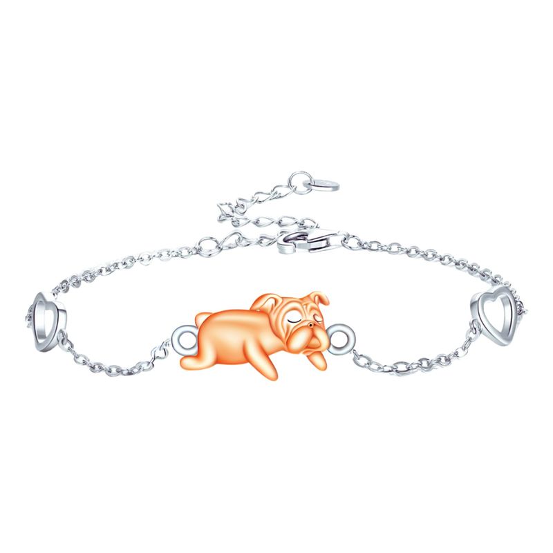 ELEGA - Pulsera De Plata Bulldog Perrito Para Mujer