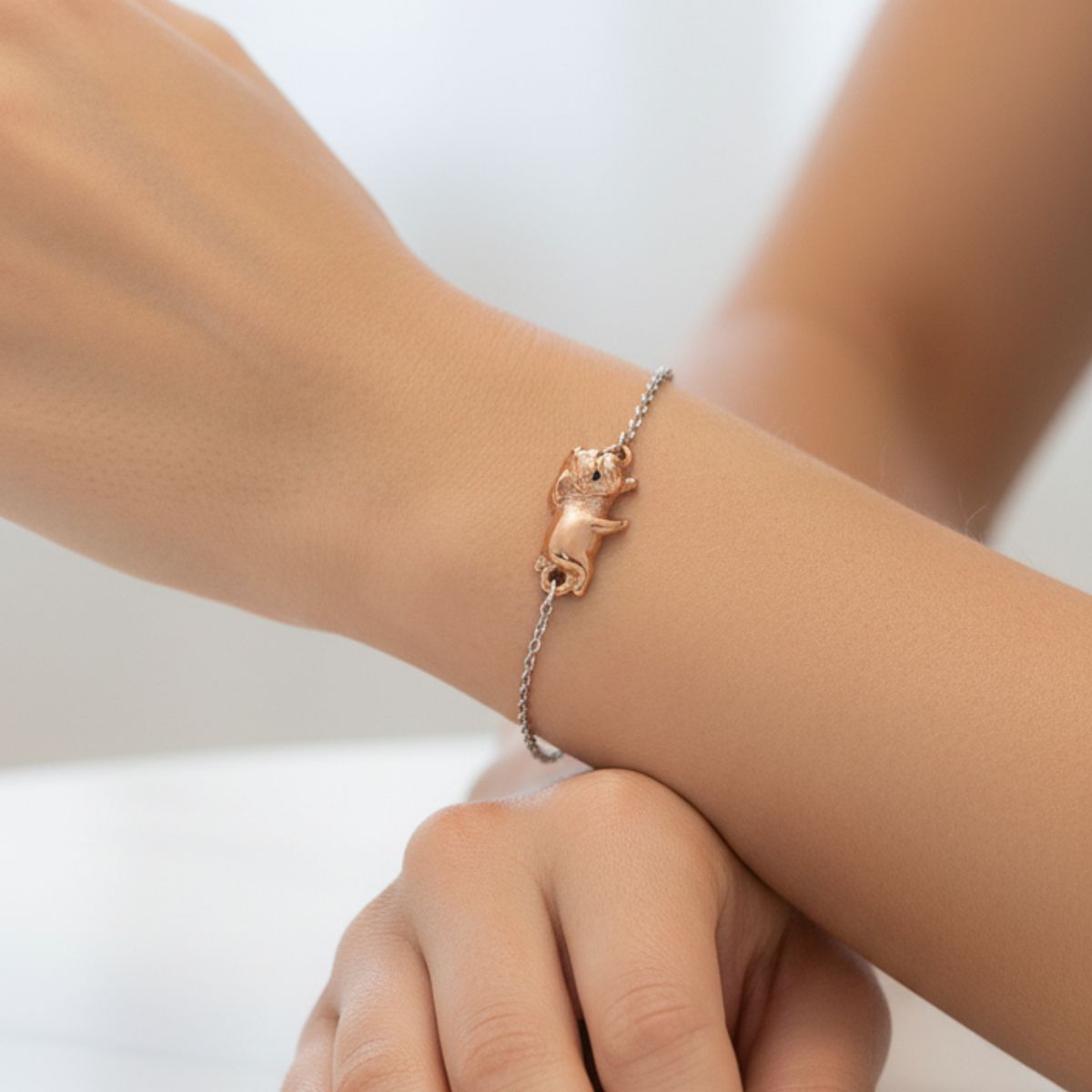 ELEGA - Pulsera De Plata Bulldog Perrito Para Mujer