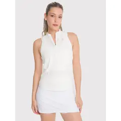 BSOUL - Polera deportiva Mujer Tank Half Zipper Blanca