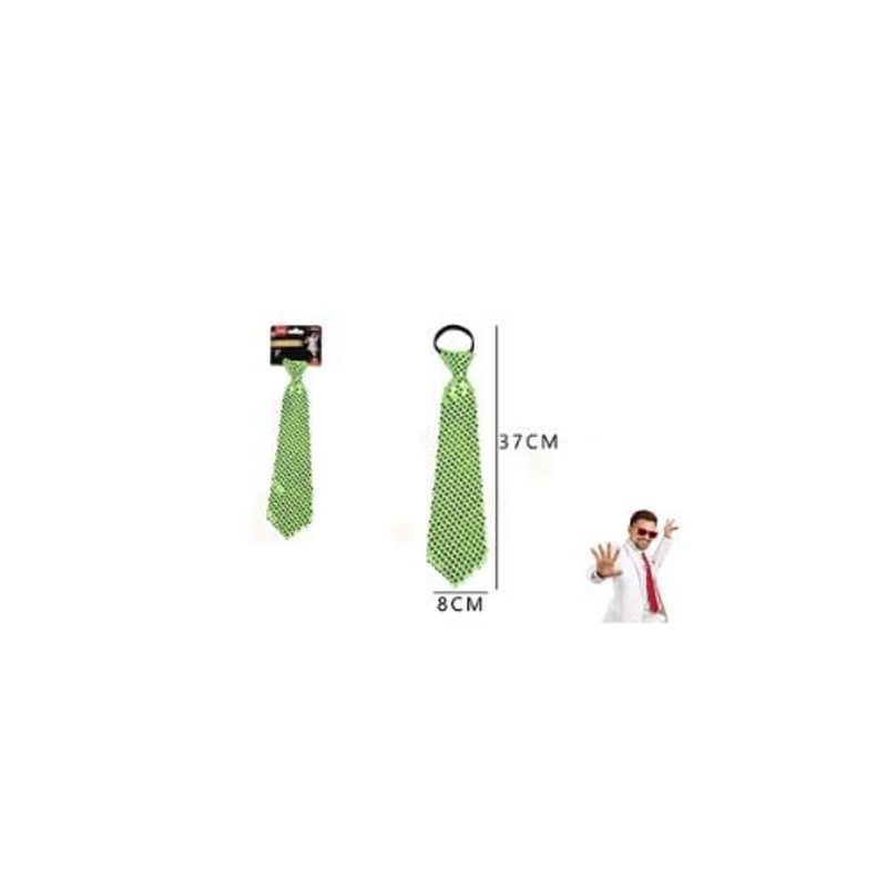 GENERICO - Corbata Fiesta Lentejuela Verde Flourescente 8 37Cm 12Pcs