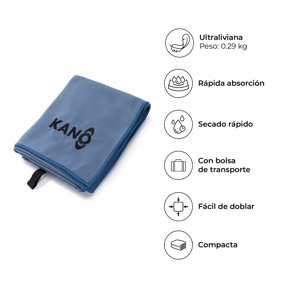 KANO - Toalla de Microfibra Kano Gris Azulado Secado Rápido