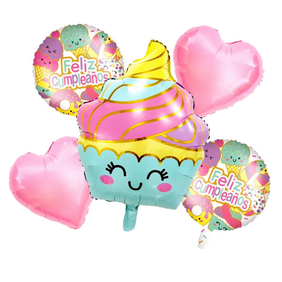 GENERICO - SET 5 GLOBO FELIZ CUMPLE CUPCAKE X1 UNI