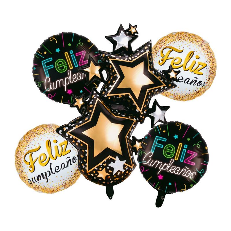 GENERICO - SET 5 GLOBO FELIZ CUMPLE ESTRELLAS X1 UNI