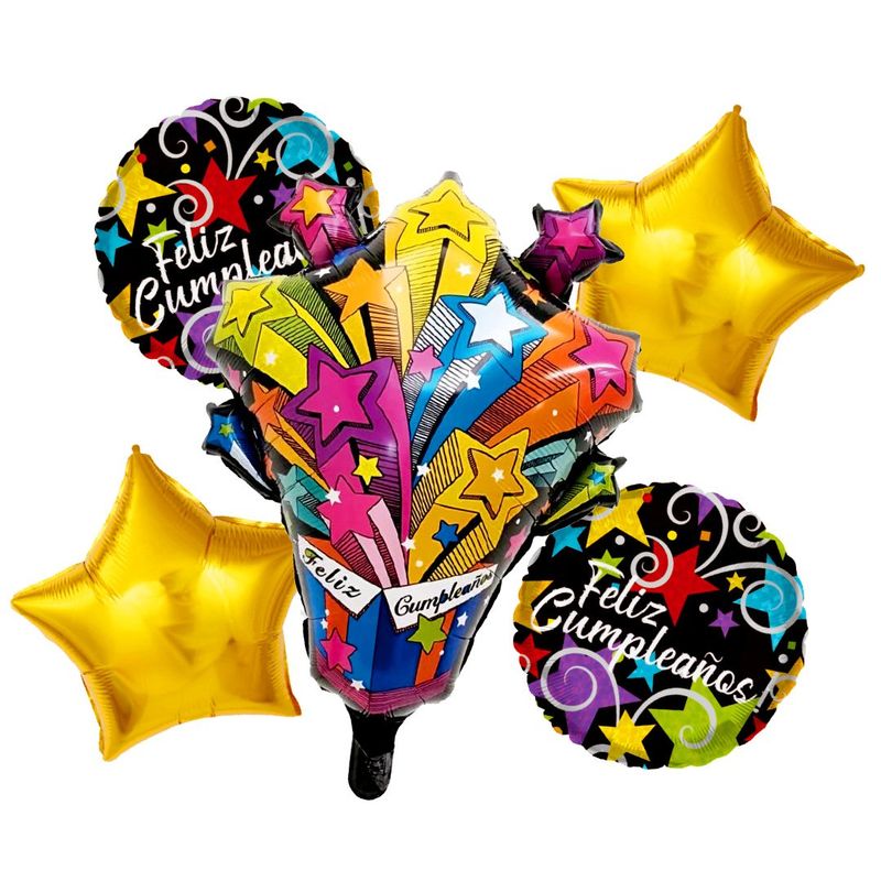 GENERICO - SET 5 GLOBO FELIZ CUMPLE FIREWORKS X1 UNI