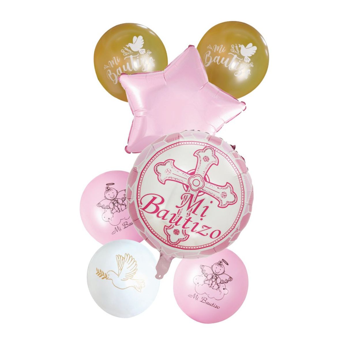 GENERICO - SET 7 GLOBO MI BAUTIZO NENA X1 UNI