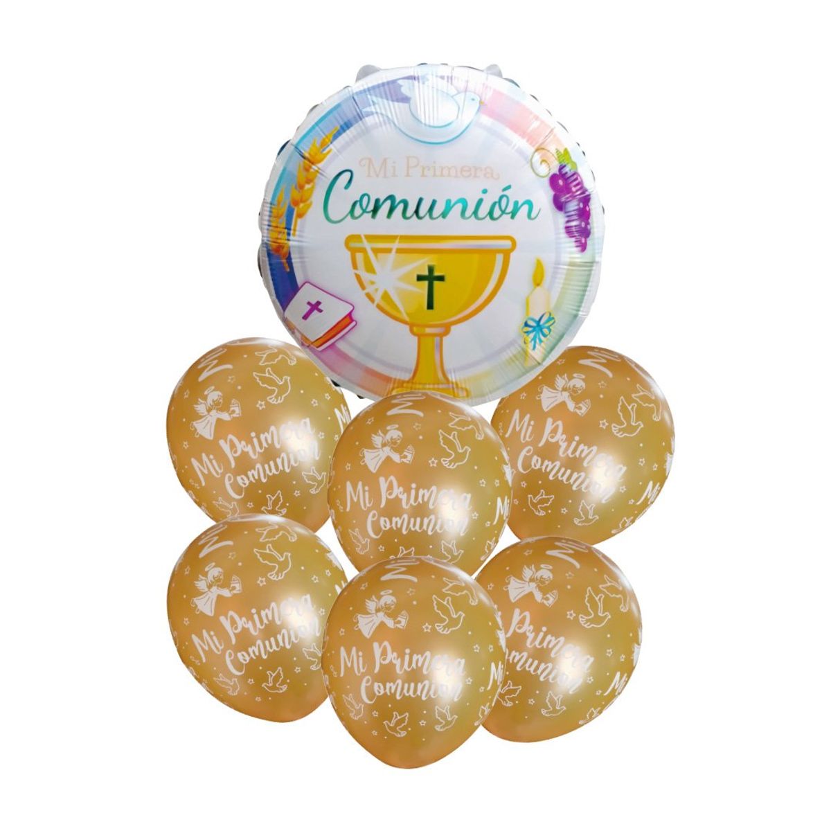 GENERICO - SET 7 GLOBO PRIMERA COMUNION DORADO X1 UNI