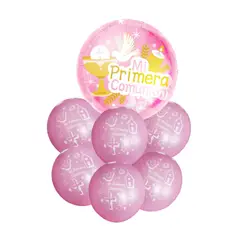 GENERICO - SET 7 GLOBO PRIMERA COMUNION NENA X1 UNI