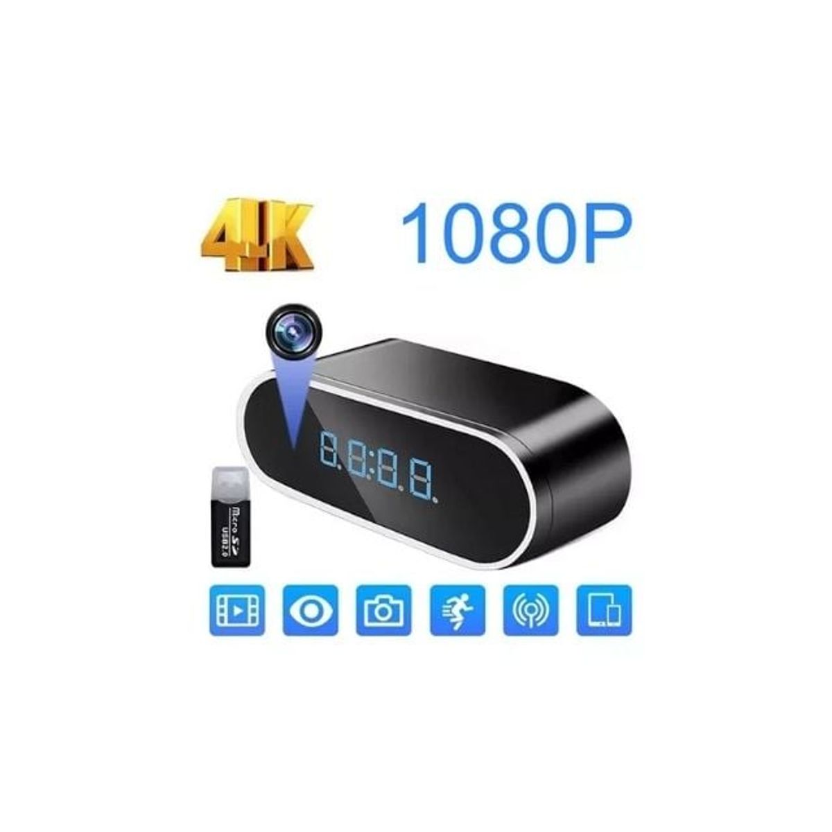 GENERICO - Reloj Despertador Camara Oculta Wifi4kTiempo Real 128gb