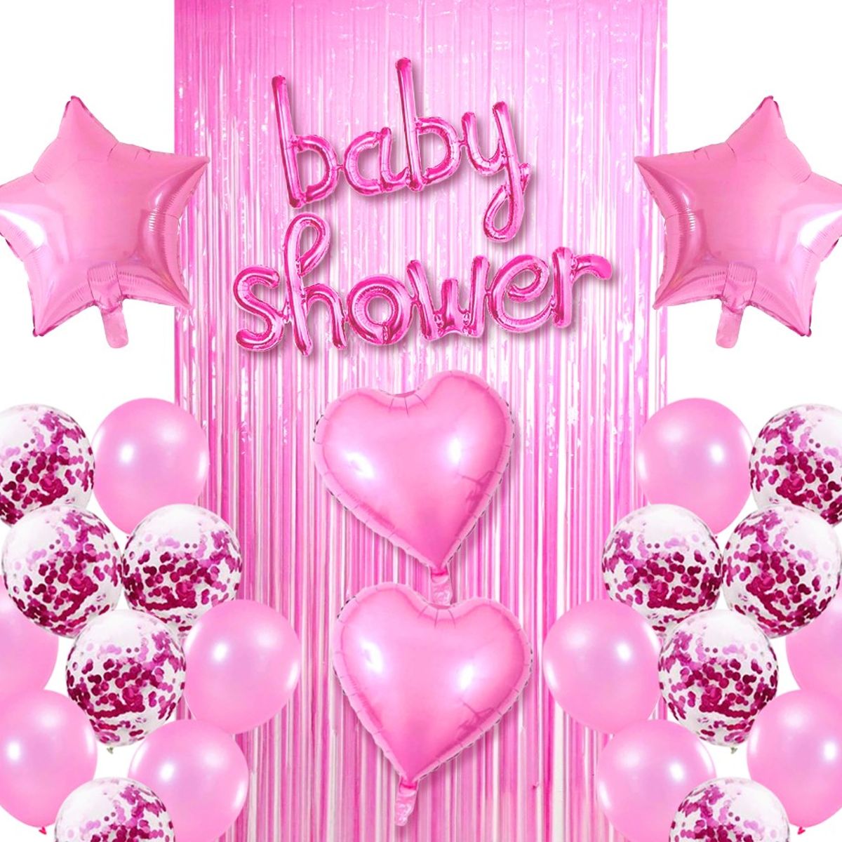 GENERICO - SET CORTINA GLOBO BABY SHOWER ROSADO X1 UNI