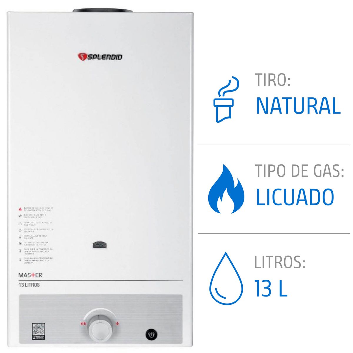 SPLENDID - Calefont Splendid Gas Licuado Master Tiro Natural 13L