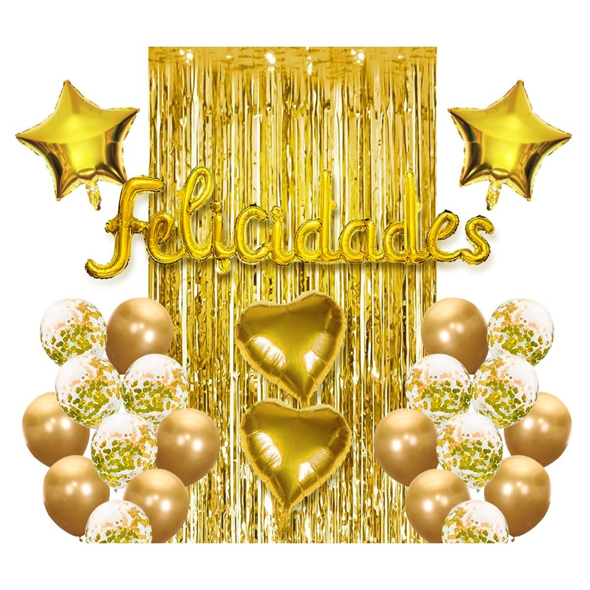 GENERICO - SET CORTINA GLOBO FELICIDADES DORADO X1 UNI