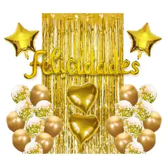 GENERICO - SET CORTINA GLOBO FELICIDADES DORADO X1 UNI