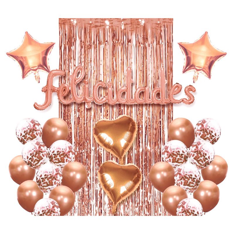 GENERICO - SET CORTINA GLOBO FELICIDADES ROSE GOLD X1 UNI