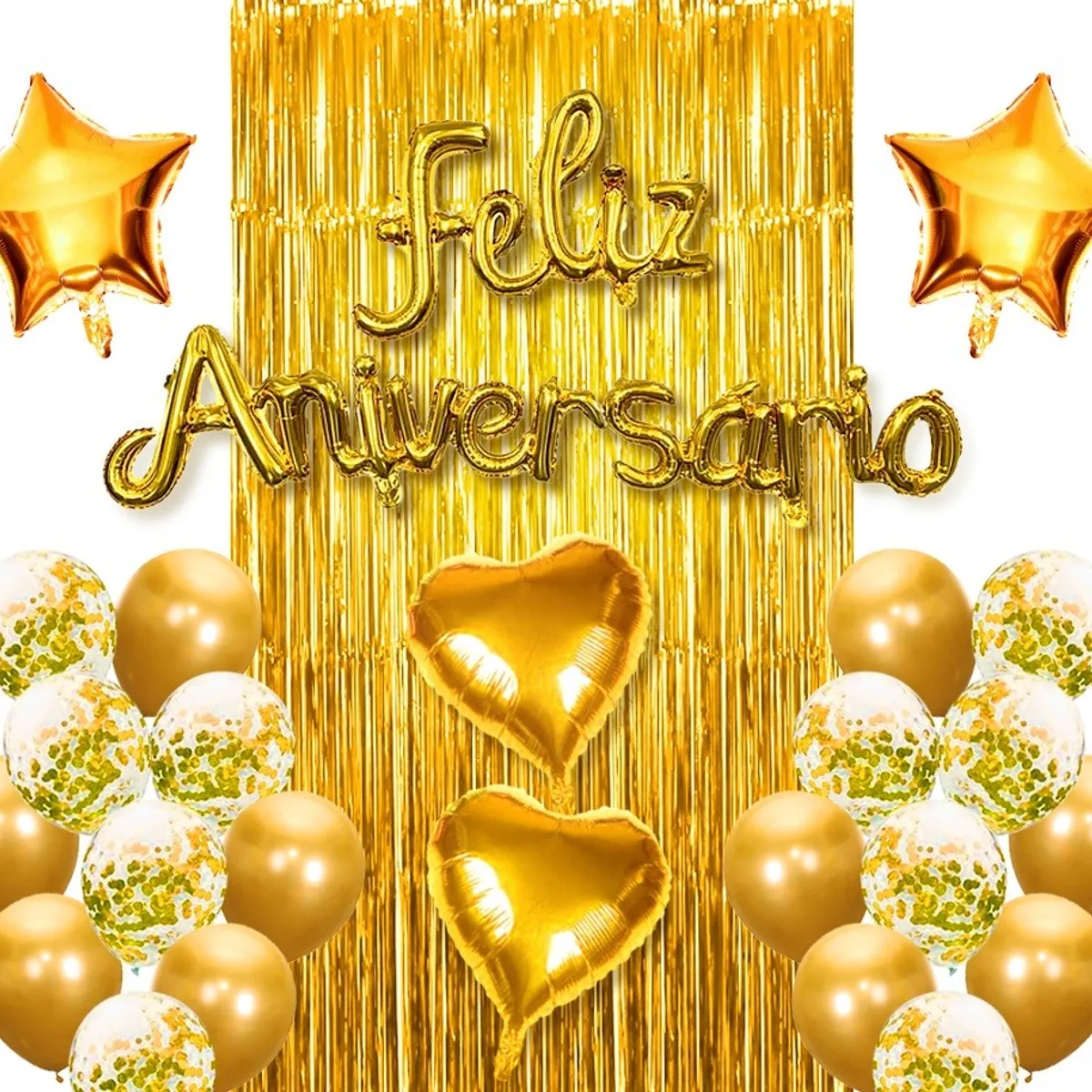 GENERICO - SET CORTINA GLOBO FELIZ ANIVERSARIO DORADO X1 UNI