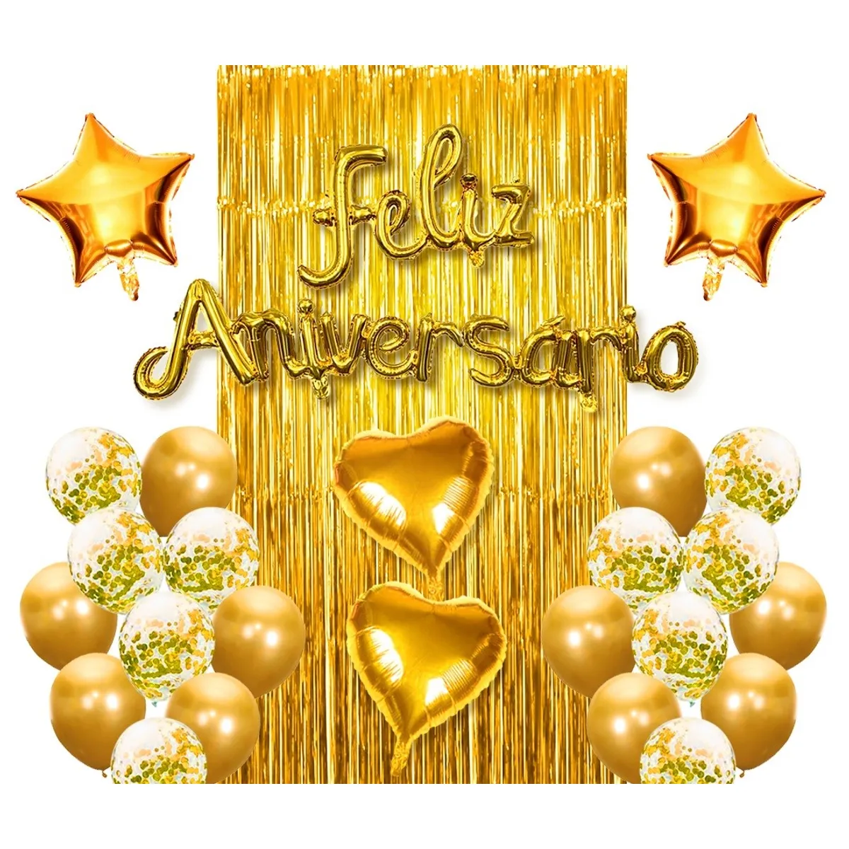 GENERICO - SET CORTINA GLOBO FELIZ ANIVERSARIO DORADO X1 UNI