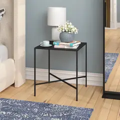 LIVING MARKET - Mesa Lateral Auxiliar Metálica Negra Voru 51x51x56 Hecho a Mano