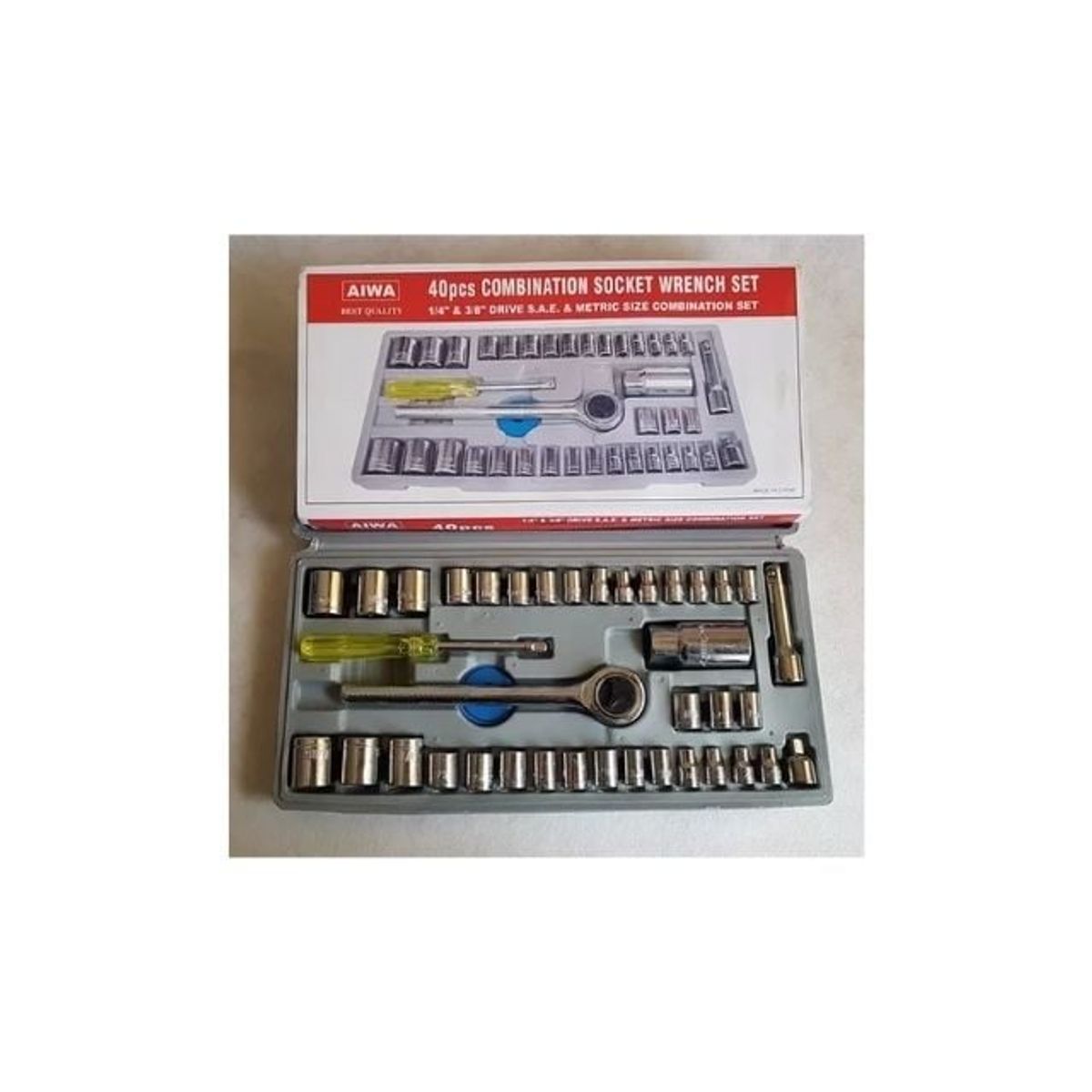 AIWA - Juego De Dados 40 Piezas Ratchet 1/4 3/8 Métrico Extensión
