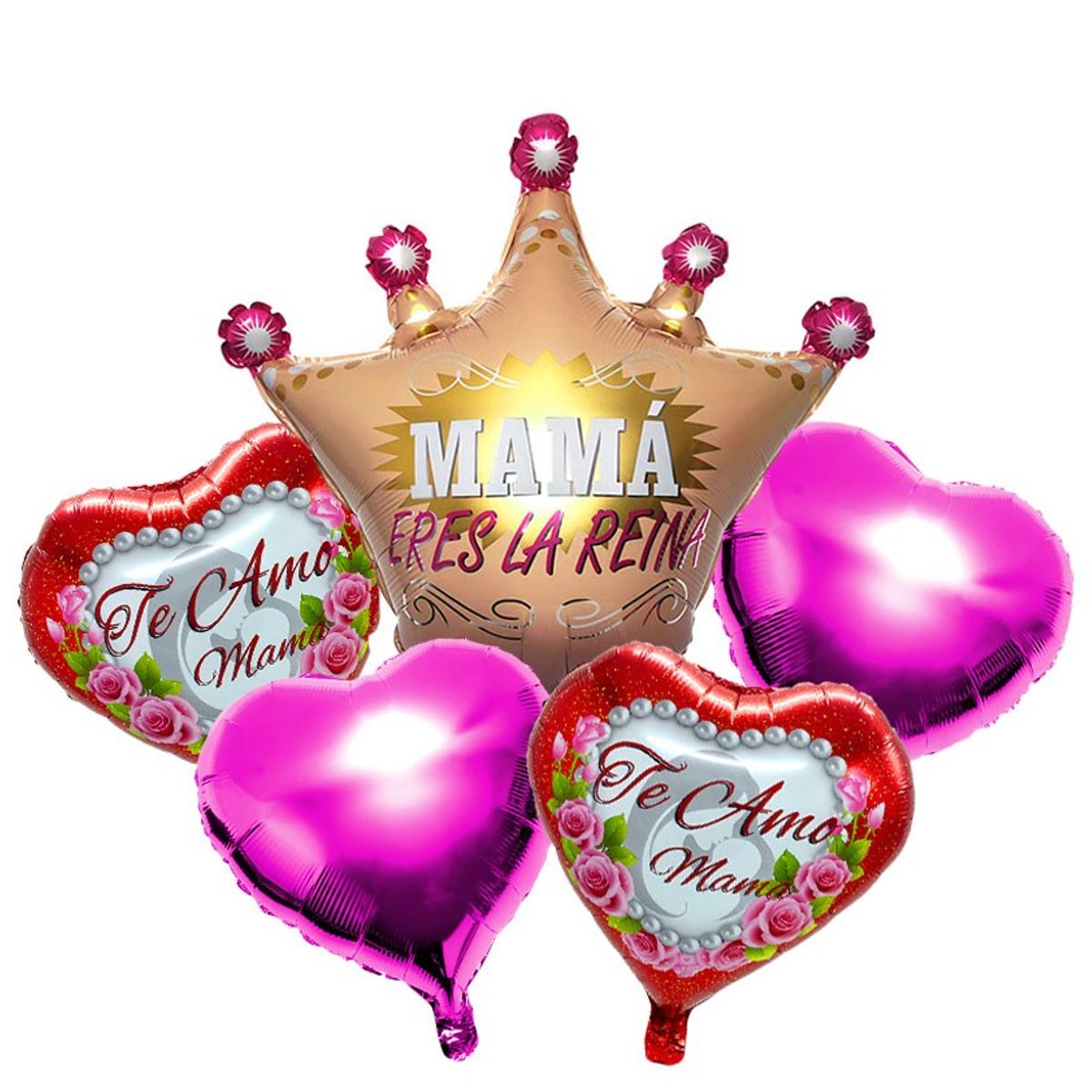 GENERICO - SET GLOBO METALICO CORONA TE AMO MAMA X1 SET