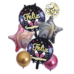 GENERICO - SET GLOBO METALICO FELIZ CUMPLE ESTRELLAS CREMAS X 1 SET
