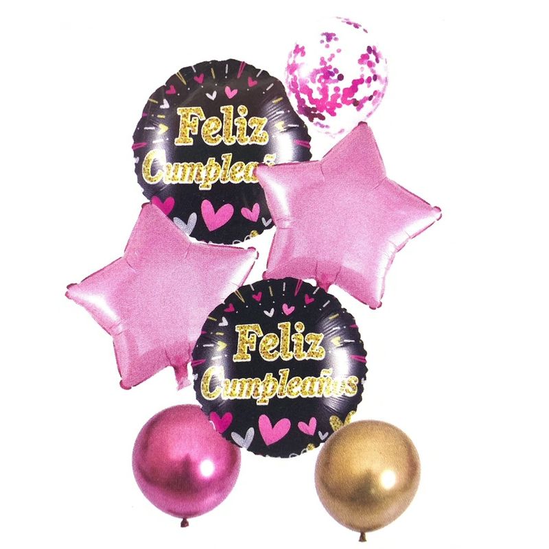 GENERICO - SET GLOBO METALICO FELIZ CUMPLE ESTRELLAS CHROME X1 SET