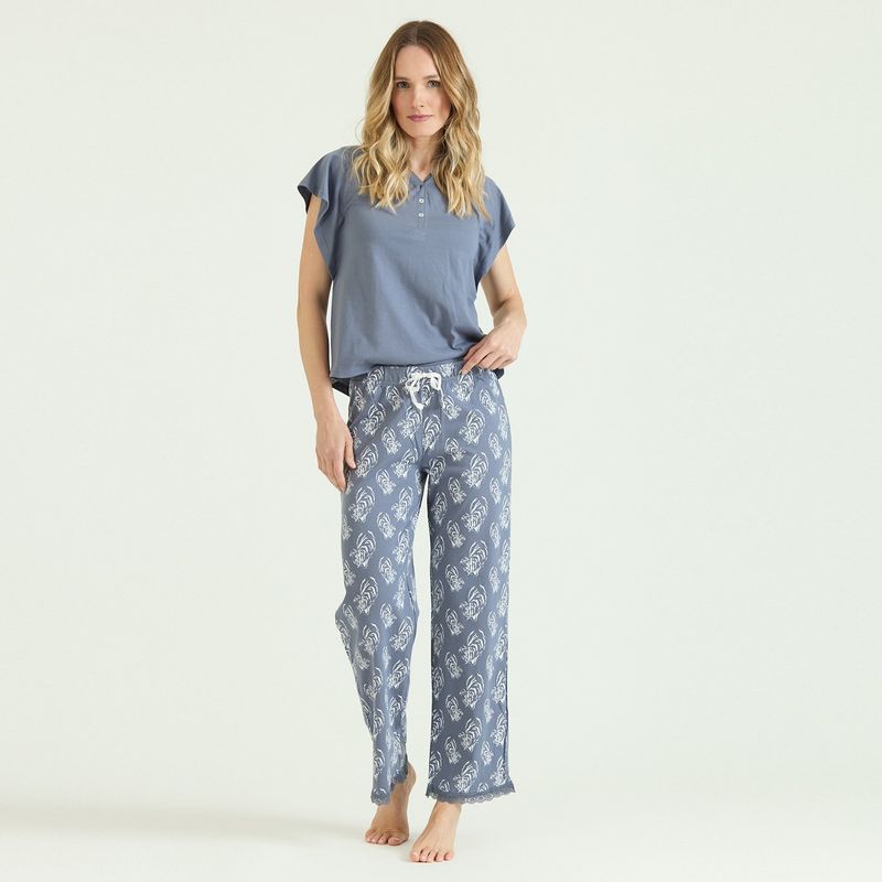 BARBIZON - Pijama de Mujer New Heart Pantalon Largo Azul