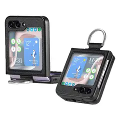 GENERICO - Carcasa Para Samsung Z Flip 5 Cuero Premium Con Anillo Negro