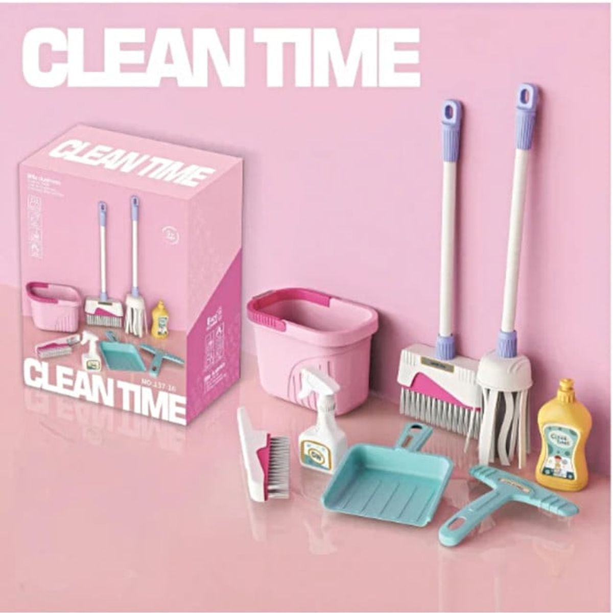 GENERICO - MINI SET DE LIMPIEZA  ROSA 8 PZS