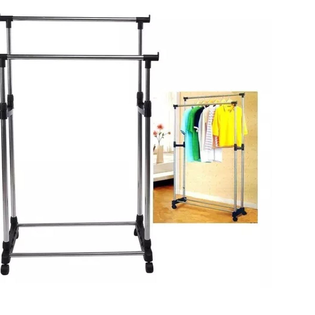 GENERICO - Perchero Colgador Doble Con Ruedas Exhibidor Ropa Inestira