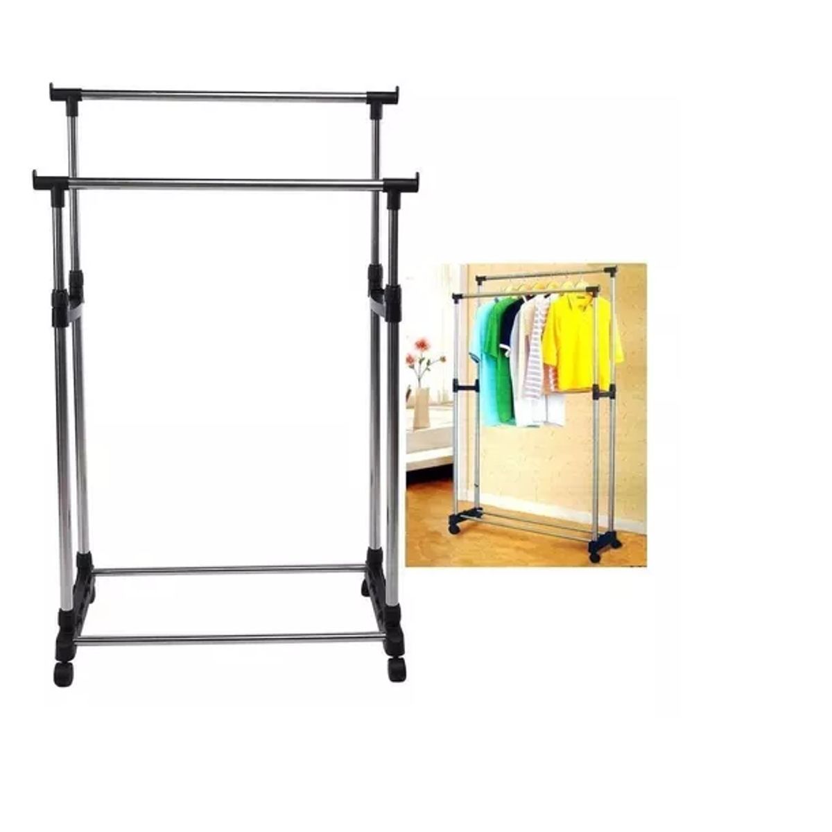 GENERICO - Perchero Colgador Doble Con Ruedas Exhibidor Ropa Inestira