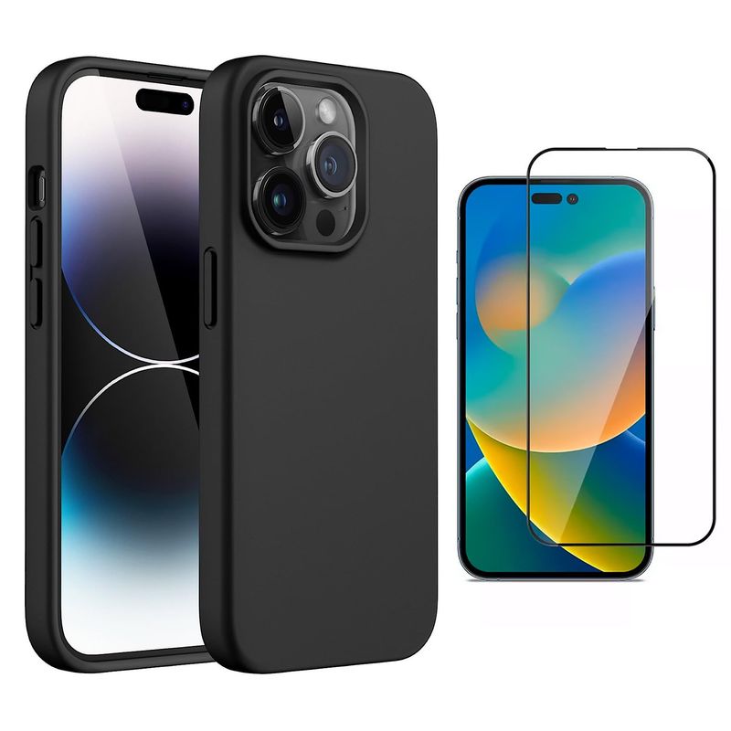GENERICO - Carcasa de Silicona Para iPhone 14 Pro Max - Lamina de Vidrio
