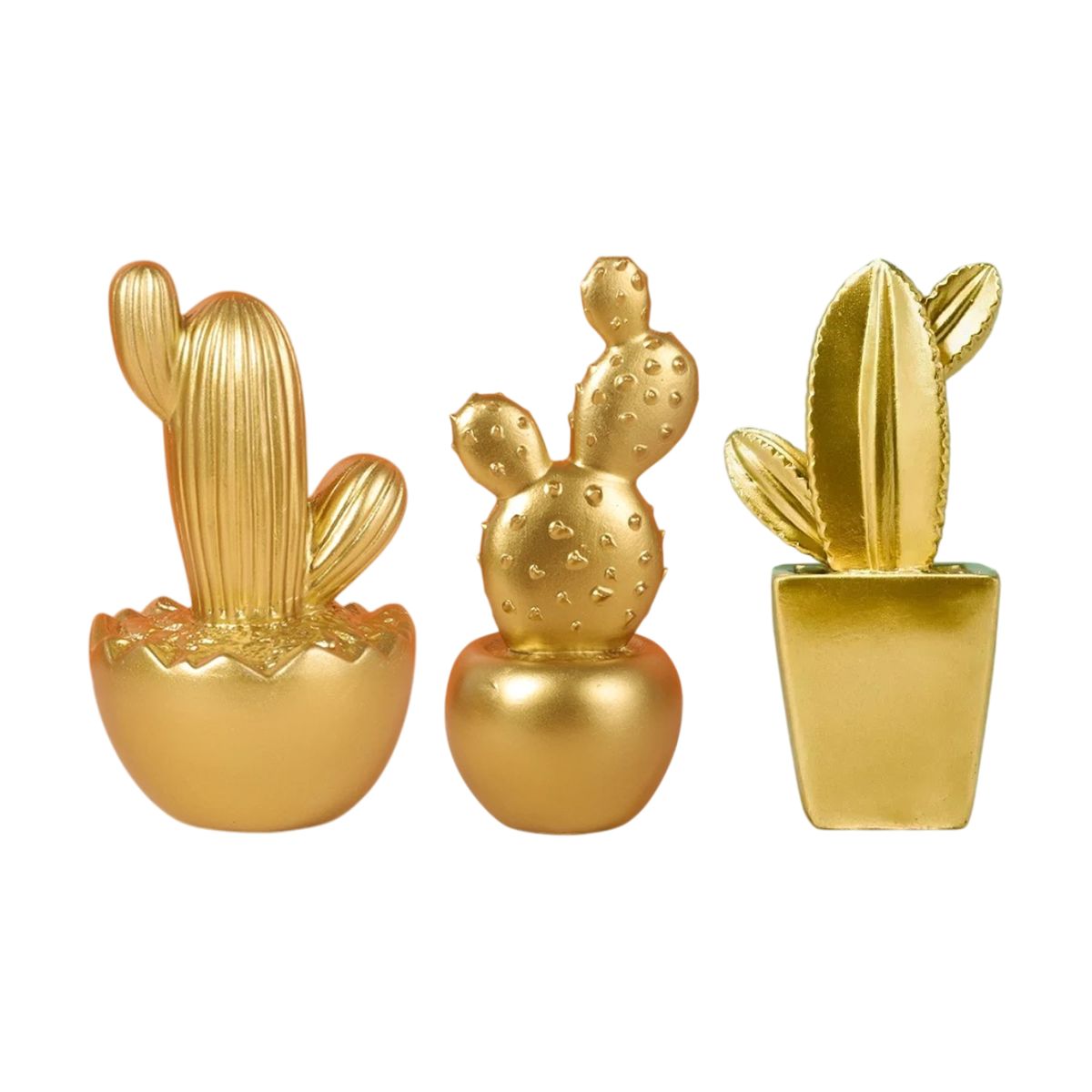 GENERICO - Set 3 Adornos Cactus De Resina Dorado Decoracion Mesa Office