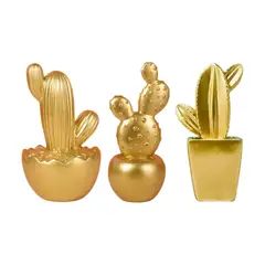 GENERICO - Set 3 Adornos Cactus De Resina Dorado Decoracion Mesa Office