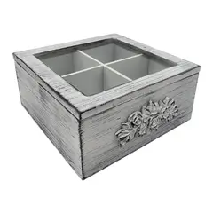 GENERICO - Caja De Te Porta Te Caja Para El Te Gris 4 Divisiones
