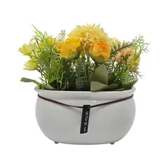 GENERICO - Planta Artificial Macetero Ceramica Blanco Arreglo Floral - Amarillo