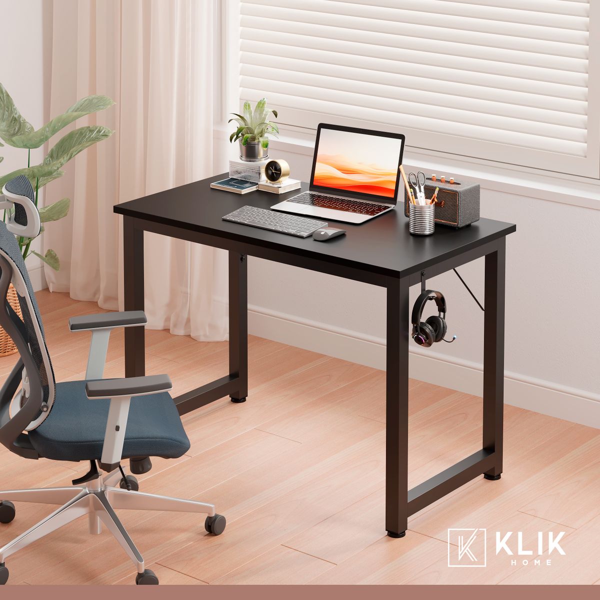 KLIK - Escritorio Home Office Resistente Madera Negra 100cm