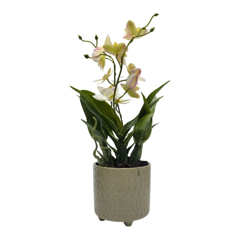 GENERICO - Planta Artificial Orquidea Blanco Decorativa Macetero Loza