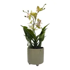 GENERICO - Planta Artificial Orquidea Blanco Decorativa Macetero Loza